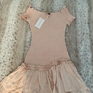 Donna Milani light rose gathered satin dress NWT XS